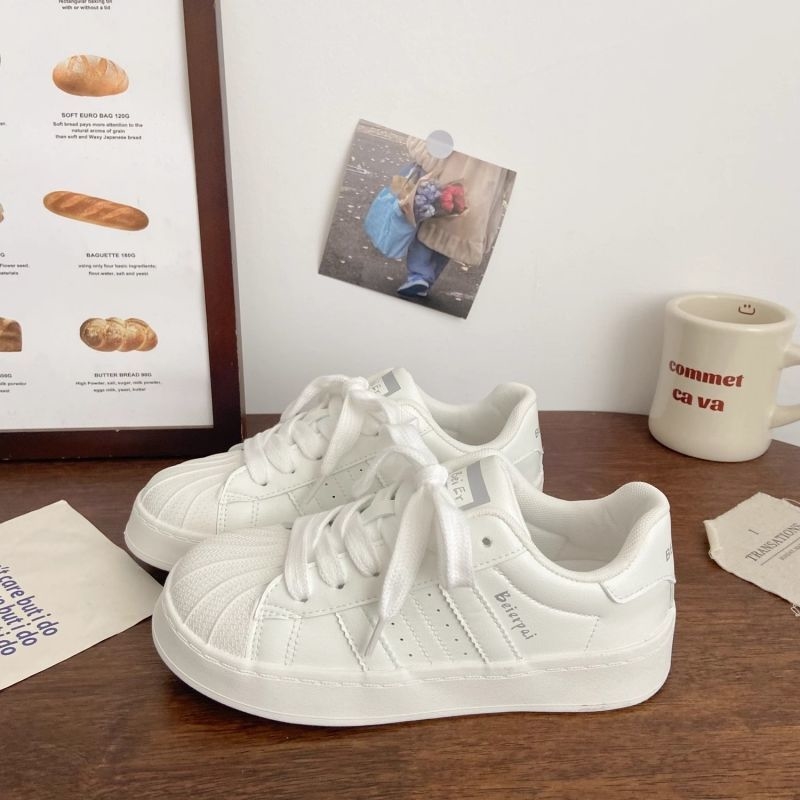 Thick casual board shoes female shell head spring new trend fashion low top sports casual shoes blue pink white yellow 35-40