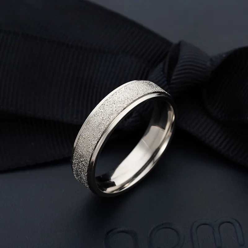 2/4/6MM Width Stainless Steel Frosted Thin Engagement Rings For Women Men Vintage Fashion Silver Color Wedding Bands Jewelry y250730