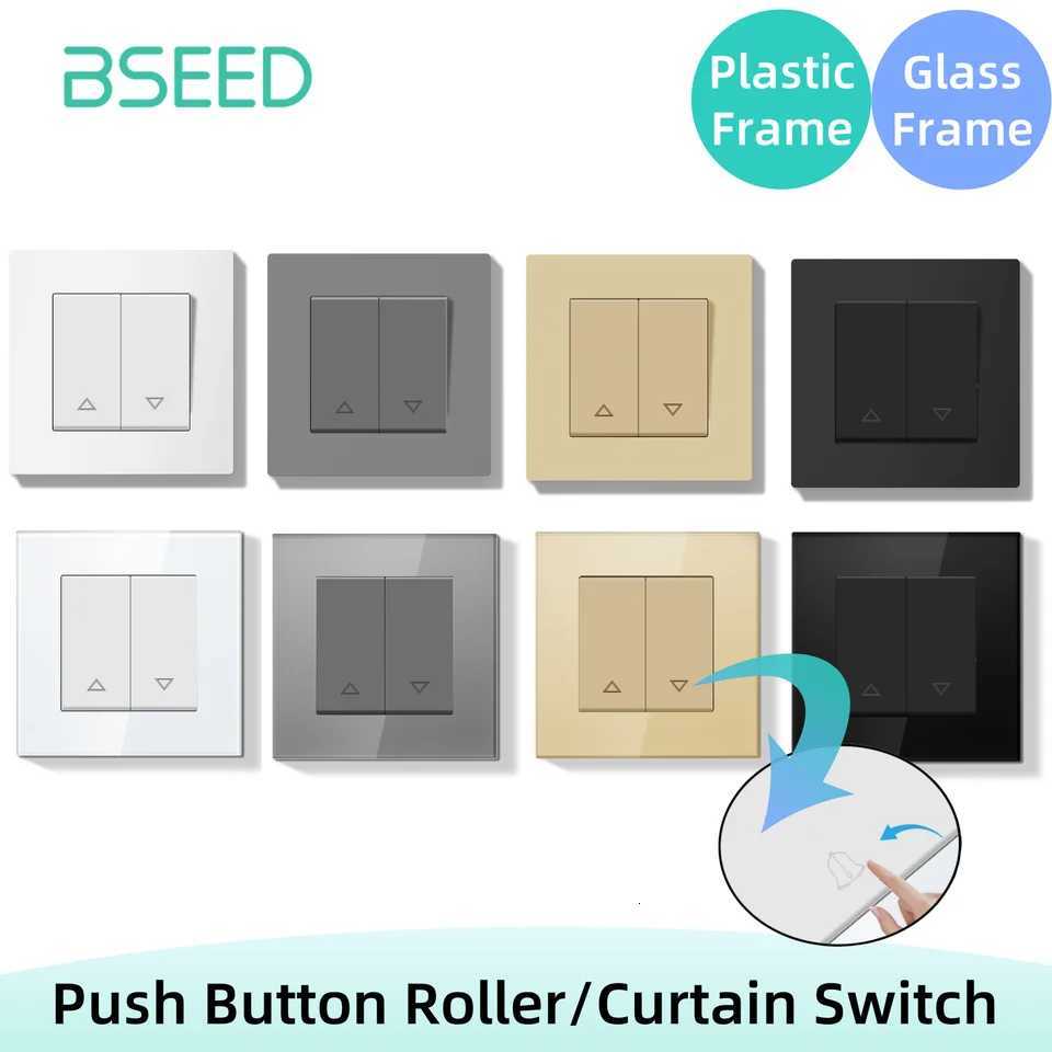 BSEED Mechanical Curtain Switch Electric Roller Shutter Switch Push Button Wall Blinds Switch Glass Plastic Frame EU StandardW251117