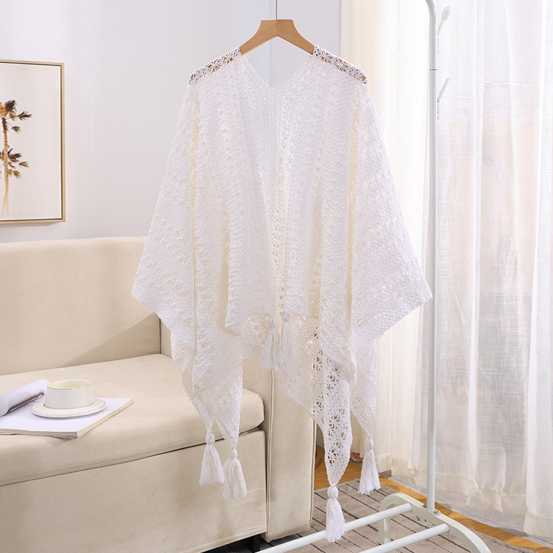 K1126 Solid color hollow outer shawl female decorative cape cape autumn new wool scarf fashionable and versatile ethnic style