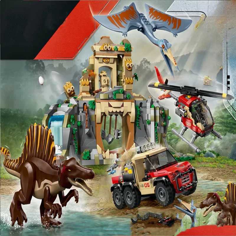 Dinosaur series Spinosaurus and Fengchen pterosaur aerial missions compatible with MOC set childrens dinosaur world park toy giftsY250417NIZT