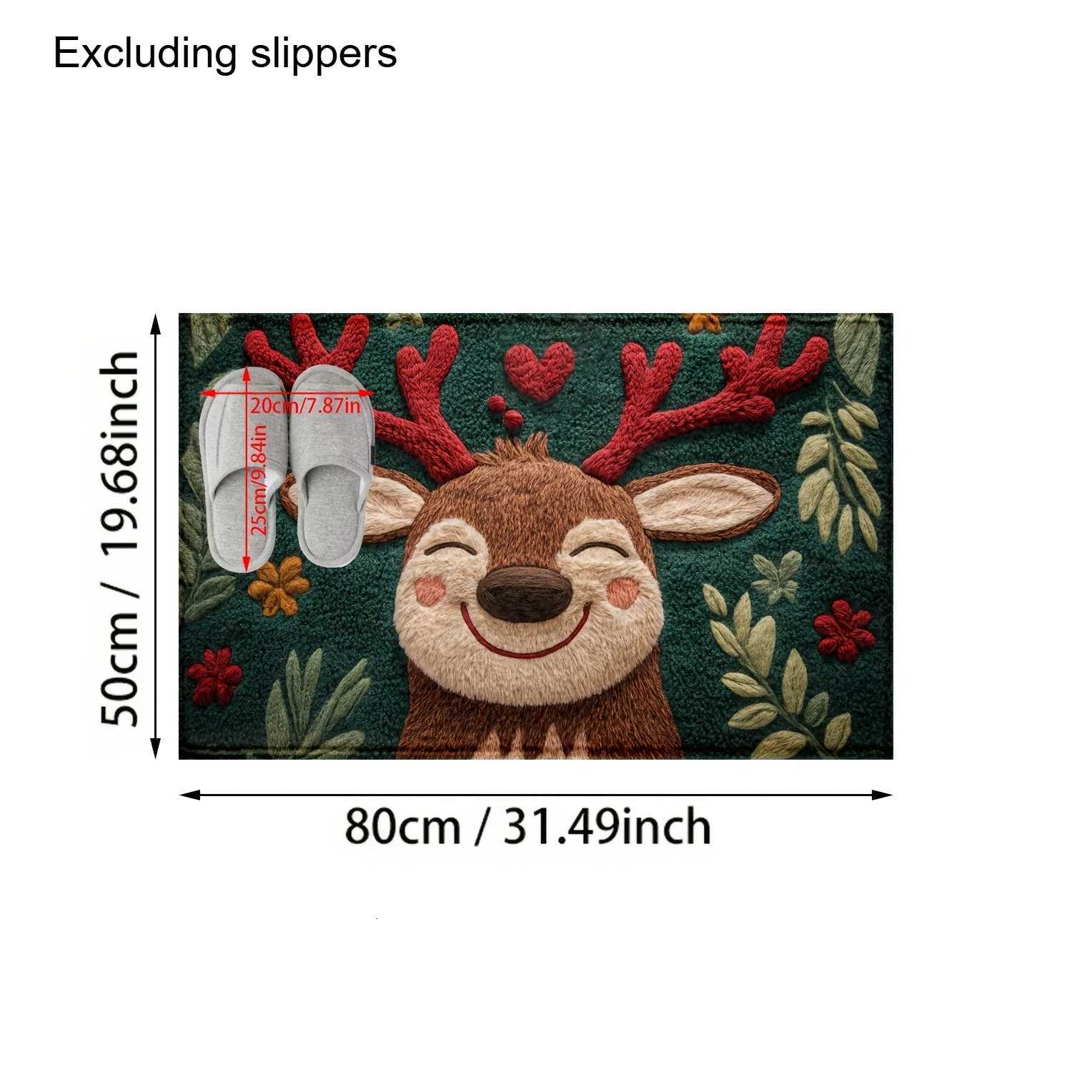 1pc Fluffy Christmas Deer Microfiber Bath Mat - Quick-Dry Absorbent Festive Holiday Design with Red Berries Green LeavesM251117