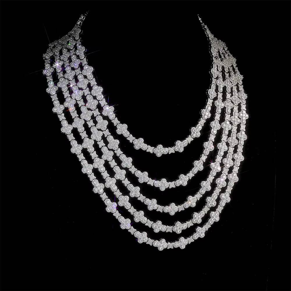 Laboratory cultivation of Moissanite Iced Out Full Pave Zircon Choker Necklace Gold Plated with Diamond Cross Link Chain Flower Design Shiny Hip Hop J