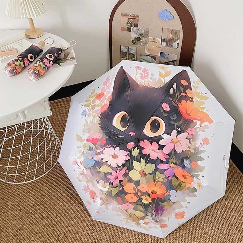 Bouquet Cat Umbrella Triple Folding Fully Automatic Umbrella Sunscreen UV Protection and Rain/Rain Dual Use Sunshade Umbrella C251117