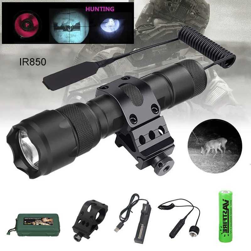 Tactical IR 850nm/940nm LED Flashlight Night Vision IR Hunting Hog Fill Light45 Rifle Scope MountSwitch18650USB ChargerBox M251117
