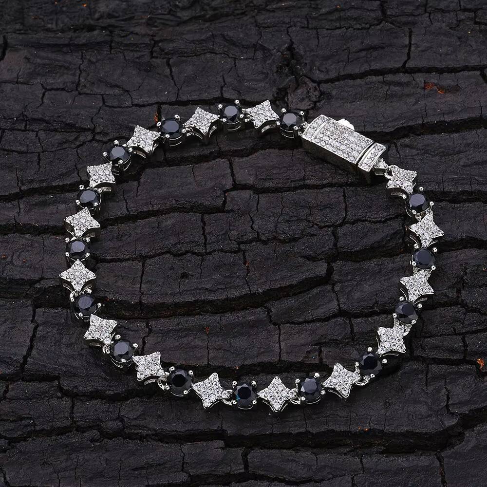 Laboratory cultivation of Moissanite 6mm High Quality Round CZ Diamond Gold Silver Star Shape Tennis Chain Bracelet for Women Bling Hip Hop Fine Jewel