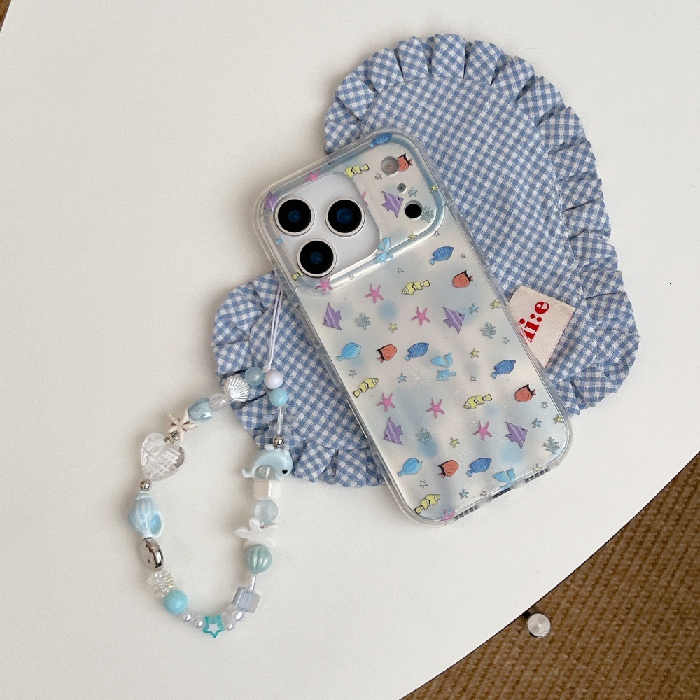 Full Screen Underwater Creatures Phone Case Compatible with iPhone 17/16 Pro Max Cartoon Bracelet Case iPhone 15/14 Pro