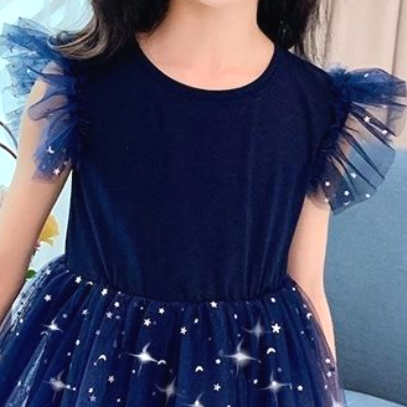 DISNEY kids designer clothes Frozen Elsa princess Girls' Starry Sky Gradient Short Sleeve Dress Princess Dress Puff Sleeve Tulle Skirt for Childr