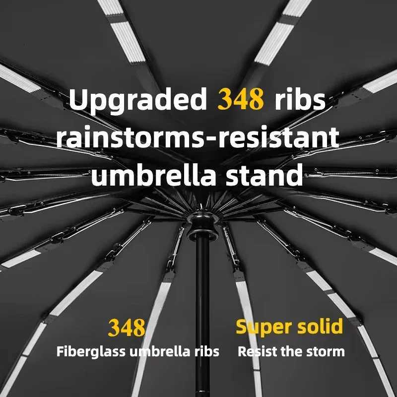 Reinforced 348 Ribs Automatic Umbrella Windproof Stormproof Sun UPF 50 Protection Folding Rain Umbrellas for Men Women C251117