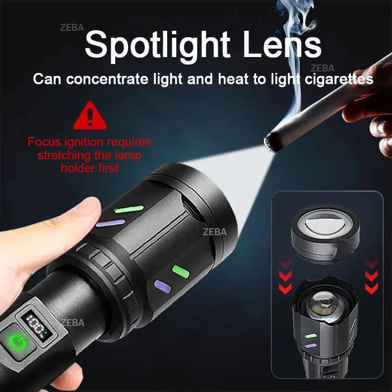 Ultra Powerful Windproof Fire Starting Flashlight Rechargeable High Power Torch Focused Light Source Can Light A Flame Lantern M251117
