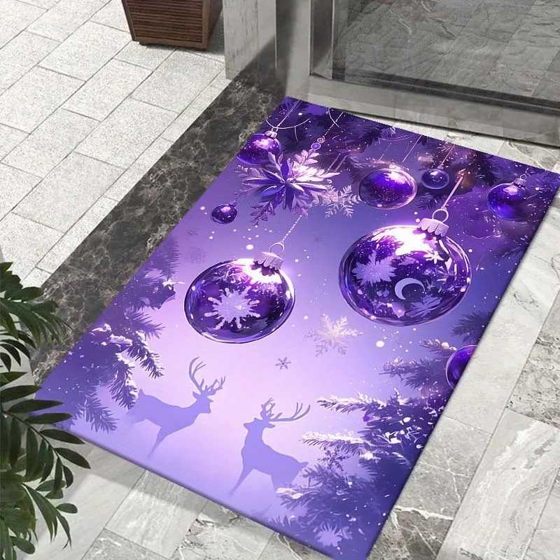 Large Purple Christmas Tree Reindeer Print Area Rug Polyester Anti-Slip Carpet for Living Room Bedroom and Play MatM251117