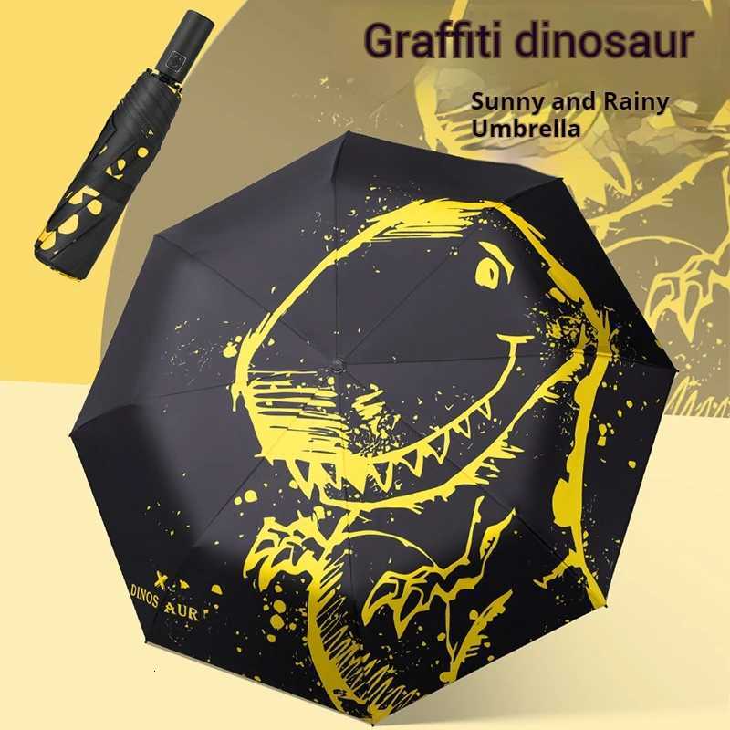 Fully automatic dinosaur rain and rain dual-use umbrella anime printed graffiti umbrella sunscreen vinyl folding umbrella C251117