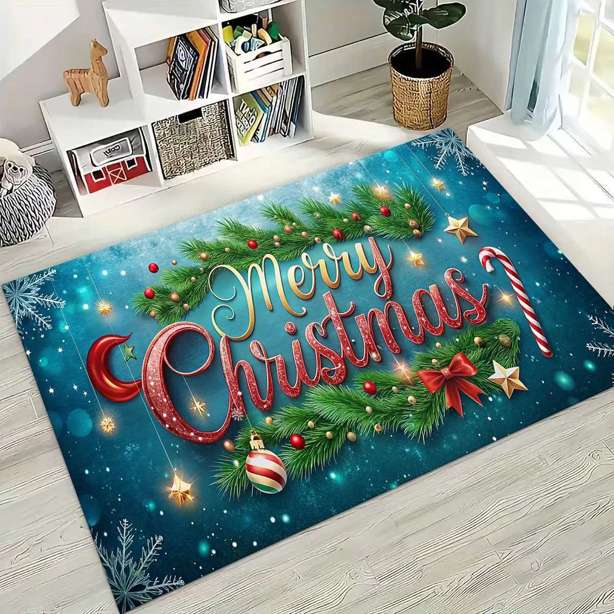 Happy New Year Merry Christmas Tree Santa Claus Cartoon Gift Carpet Rug for Bedroom Living Room Sofa Home Doormat DecorNon-slipM251117