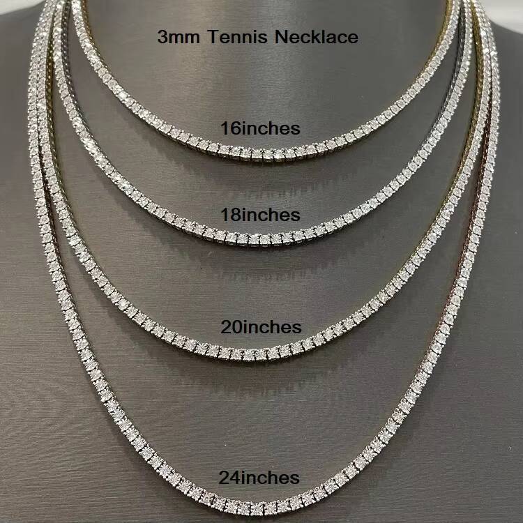 Wholesale Price Ice Out 3mm 4mm 5mm Round Moissanite Diamond Tennis 925 Sterling Silver Chainin White Gold
