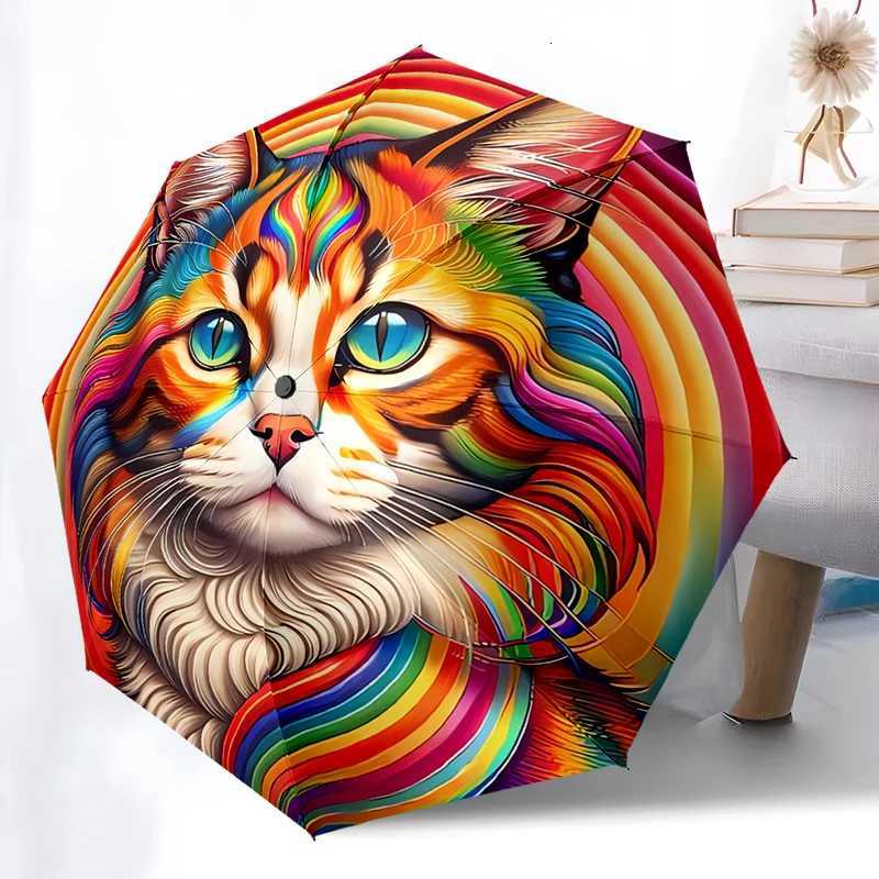 Cat Theme Folding Umbrella - Fashionable Auto-Open Design 8 Iron Ribs Plastic Handle Foldable Sunshade Perfect Christmas Gifts C251117