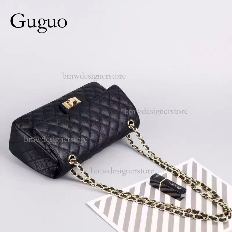 Guguo Designer Lingge Luxury Handbag Top Leather Fashion Chain Single Shoulder Crossbody Bag Metal Buckle High End Versatile Style Small Square Bag