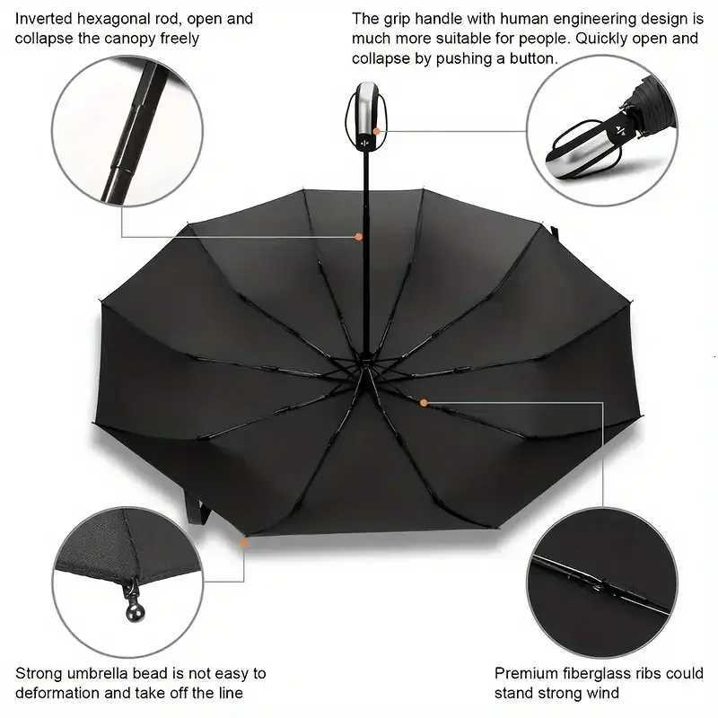 23 inch automatic folding umbrella business mens large double umbrella black rubber rain and rain dual-use umbrella three fo C251117