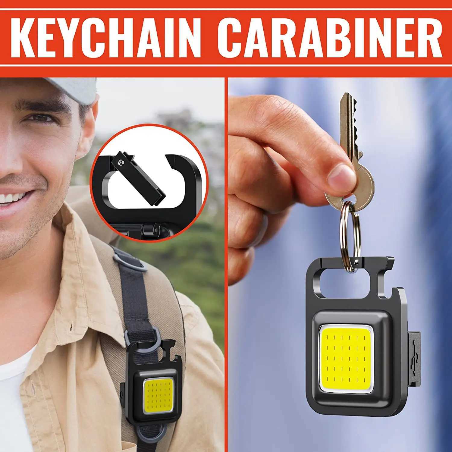 COB Keychain Flashlight 1000Lumens Bright Rechargeable Portable Pocket Flashlight 3 Light Modes Light with Folding Brack M251117