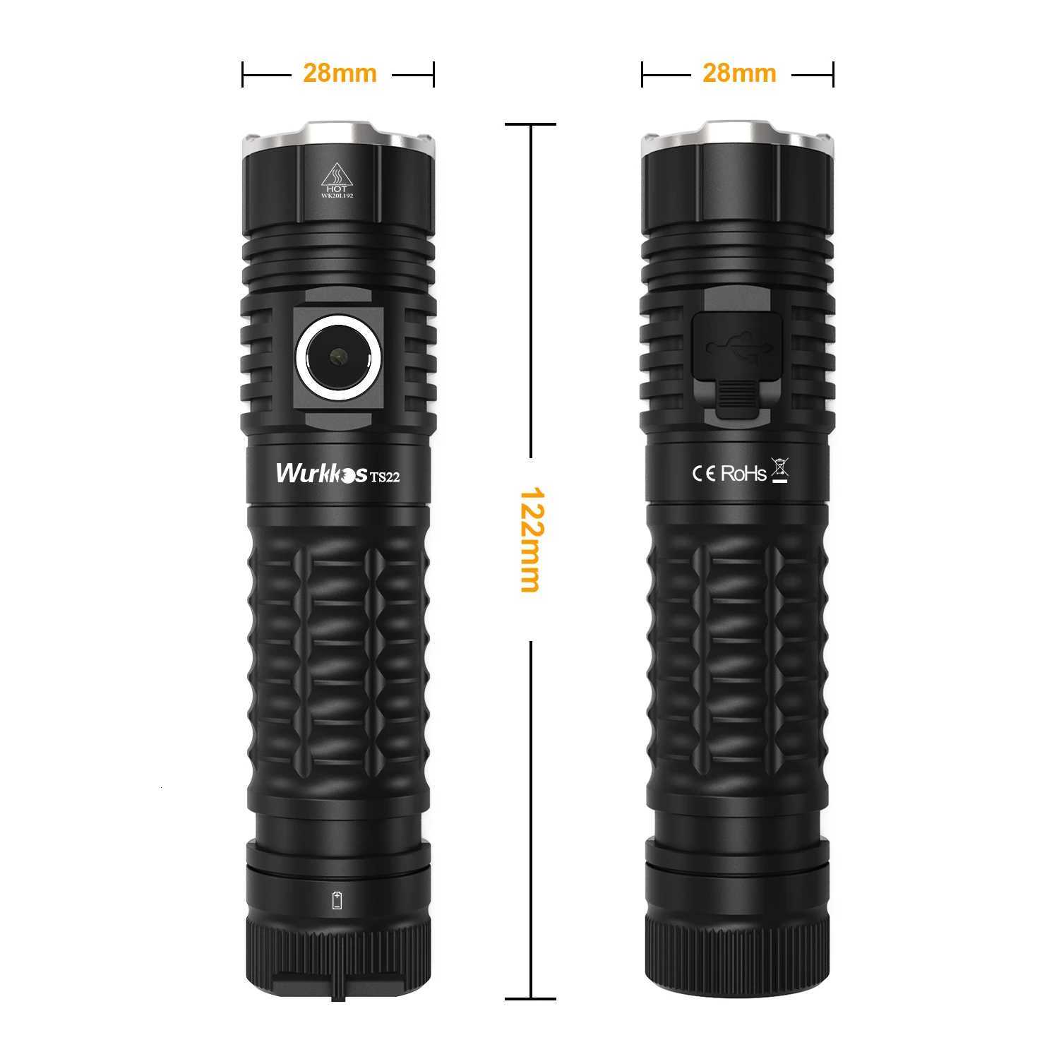 Wurkkos TS22 Rechargeable 21700 LED Flashlight XHP70D HI Max 4500LM IP68 with Magnet Tail Reverse Charging for Hiking M251117
