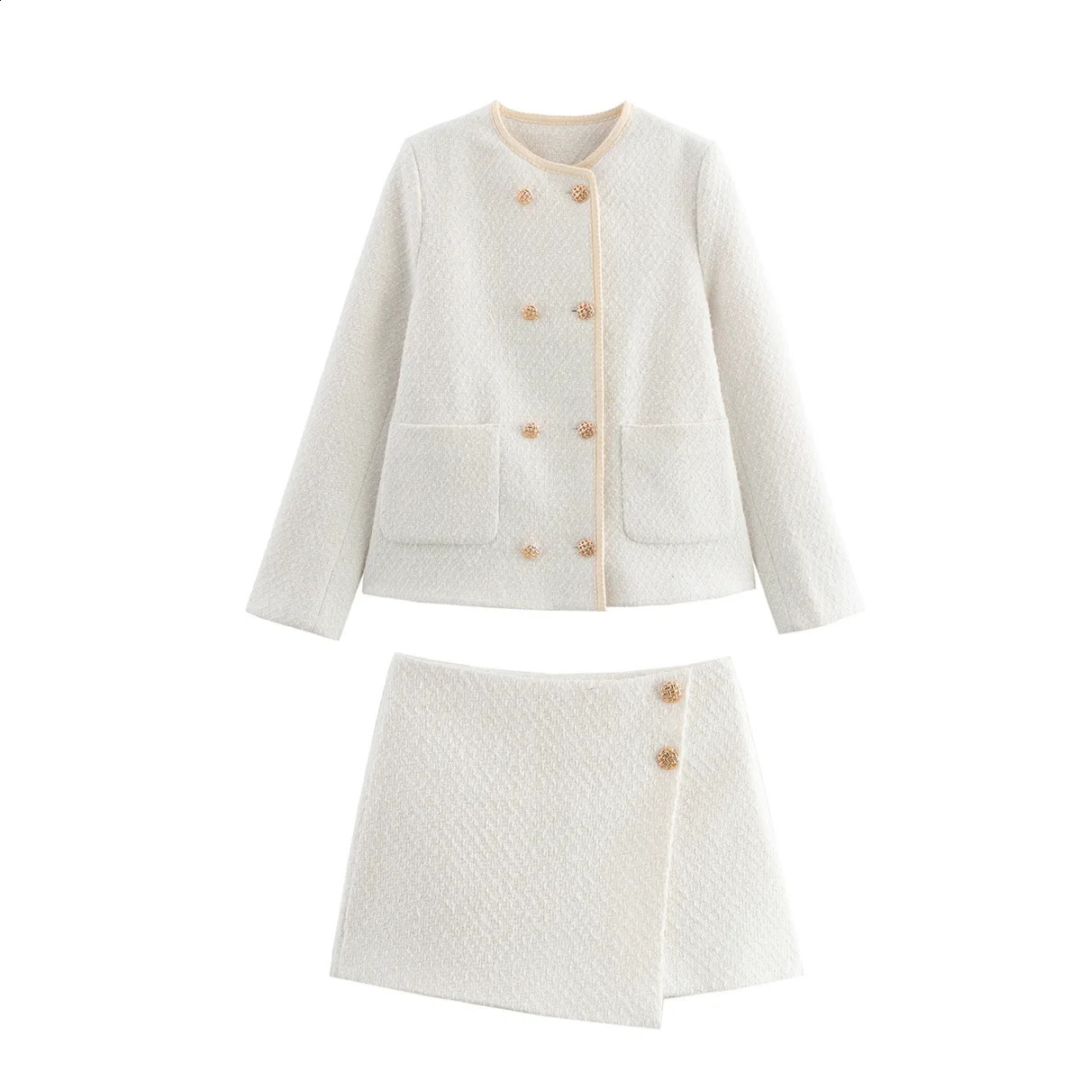 ZBZA Womens Texture Cropped Trail Blazer Skiwear Crew Neck Pocket Jacket Waist Side Zipper Skiing Spring and Summer Fashion Set 250414Z