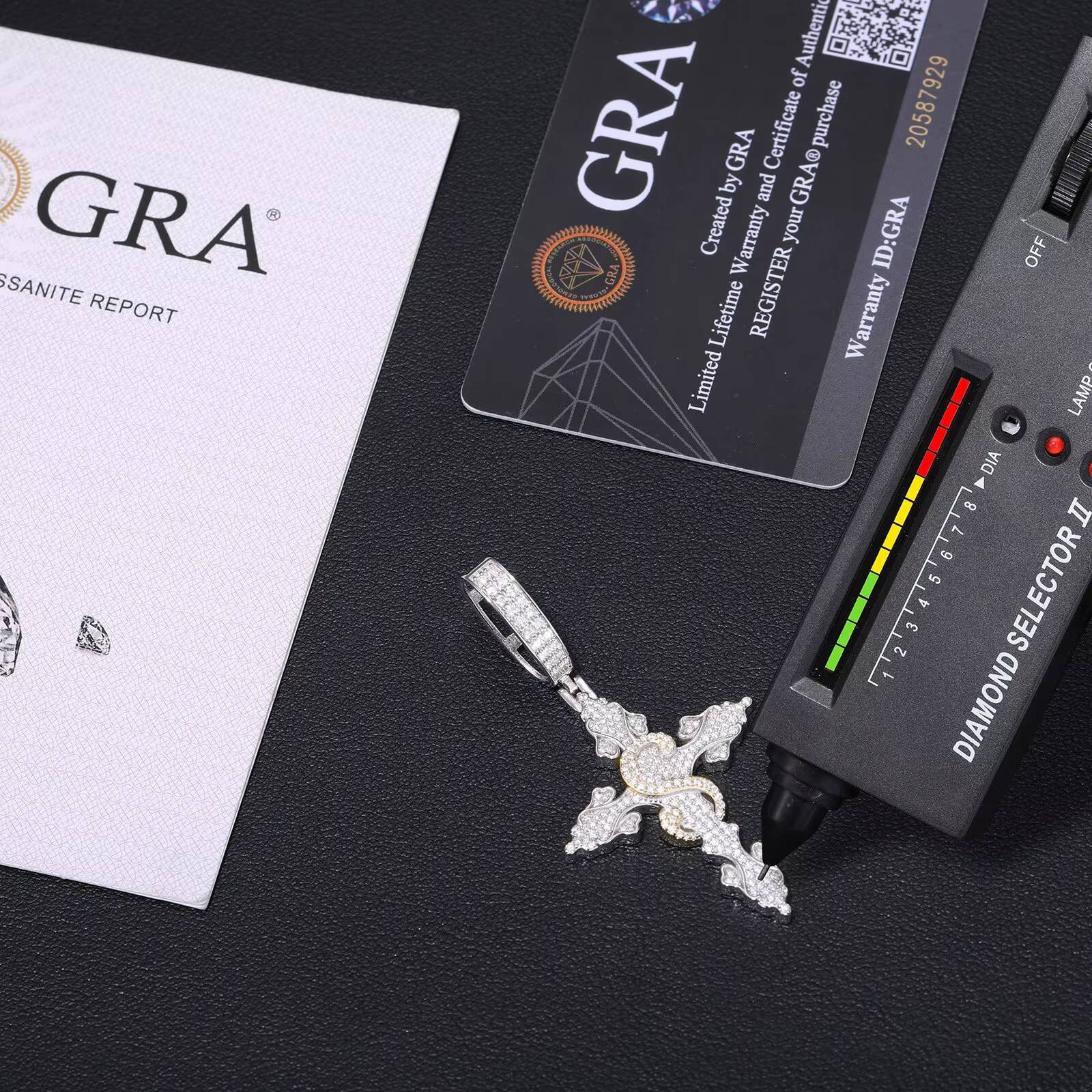 S925 Silver Moissanite Cross Pendant New European American Trendy Hip Hop Classic Two Color Electroplated