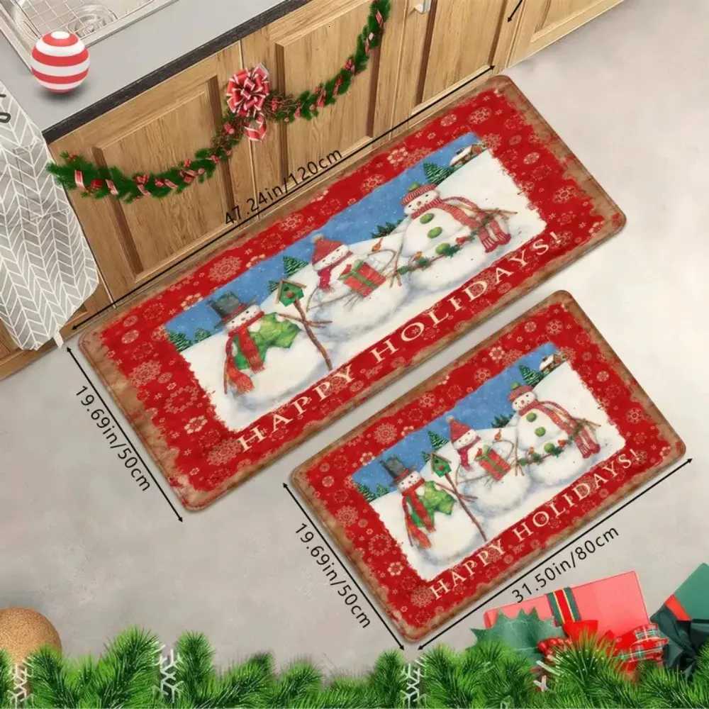 1 Pc Snowman Christmas Decorative Floor Mat with Happy Holidays Red and White Snowman Pine and Holly Berry Border Non-SlipM251117