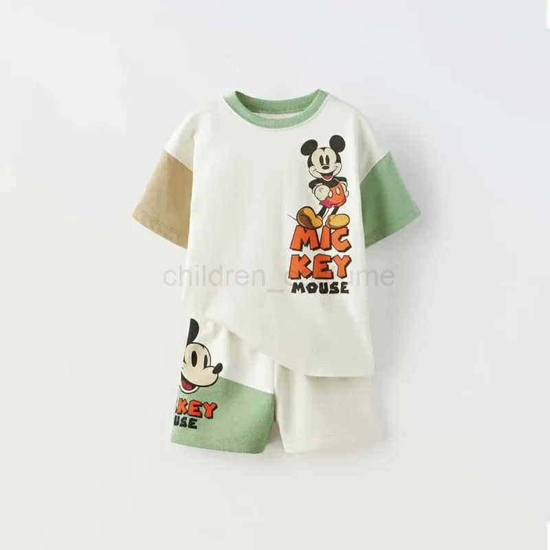 Disney Mickey Boys 2pc/set Summer Clothing New Style Children Short-sleeved Suit Loose Fashion Popular Baby Girl Boy Tracksuit Disney W20250417