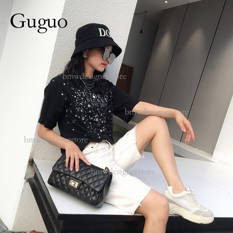 Guguo Designer Lingge Luxury Handbag Top Leather Fashion Chain Single Shoulder Crossbody Bag Metal Buckle High End Versatile Style Small Square Bag