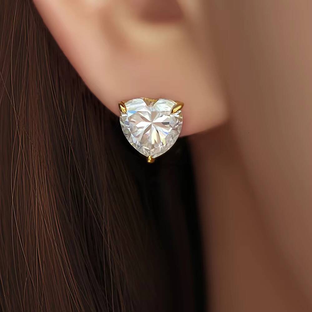 925 Silver Fine VVS Grade Moissanite Heart Earrings 99MM Heart Cut Stud for Men and Women with Screw Back Certificate