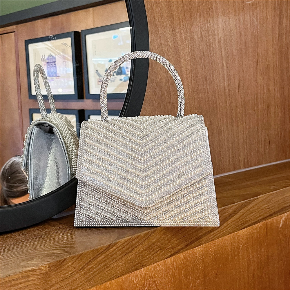 designer bag High end French shiny buning handmade Kelly banquet rhinestone small square hand-held crossbody bag