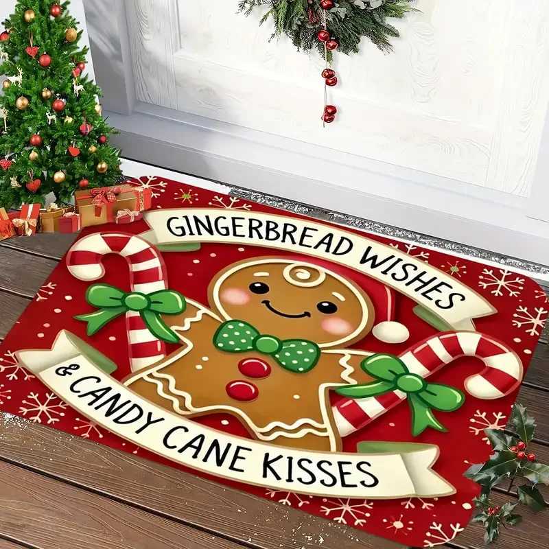 Christmas Syrup Cake Candy Stick Design Welcome Mat Holiday Decorative Rug for Living Room Bedroom Kitchen OfficeM251117