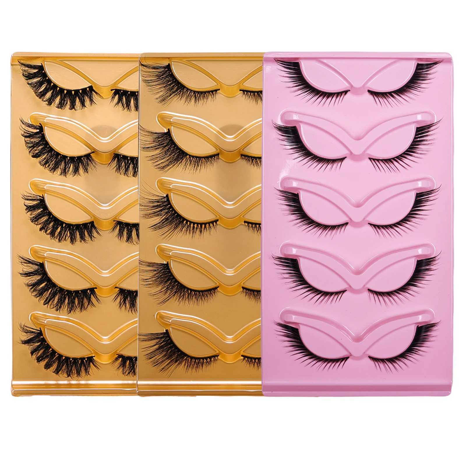 5 Pairs Cat Eye False Eyelashes Eye End Lengthening Long Curling Thick Fluffy All-match Comfortable Fake False EyelashesT251117