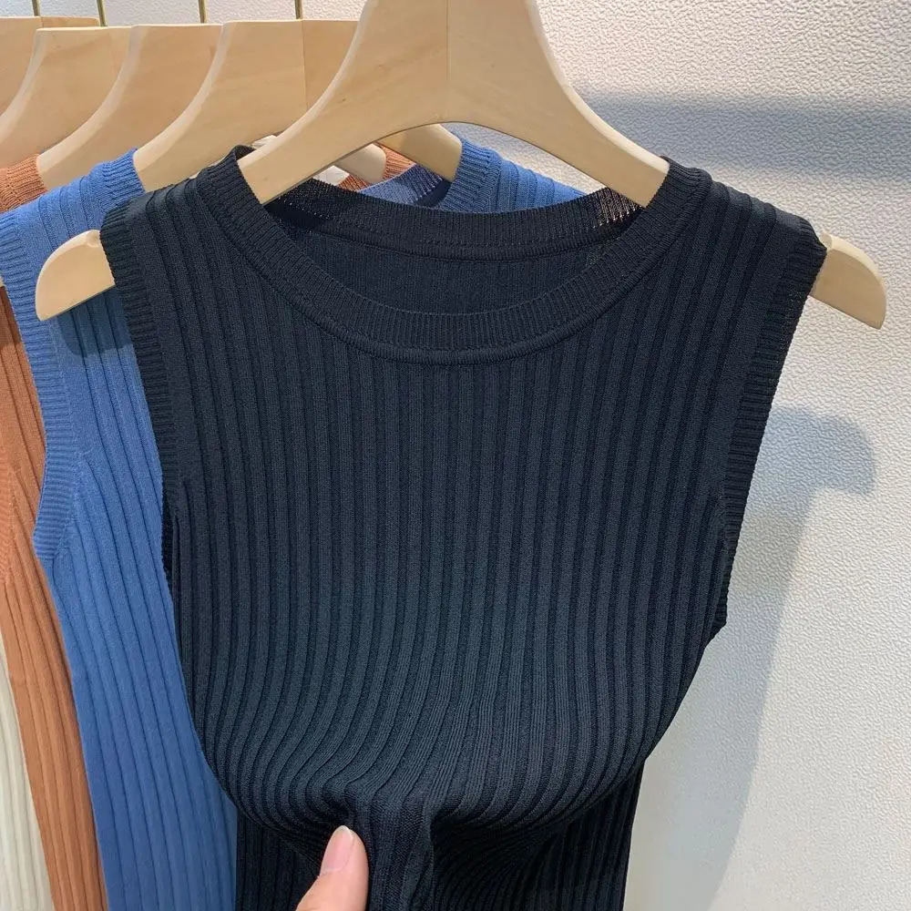 AOSSVIAO Summer Fashion Knitted Vests O-neck Sleeveless Casual Thin Tops 2025 Sleeveless Blouse Women Shirt 250417