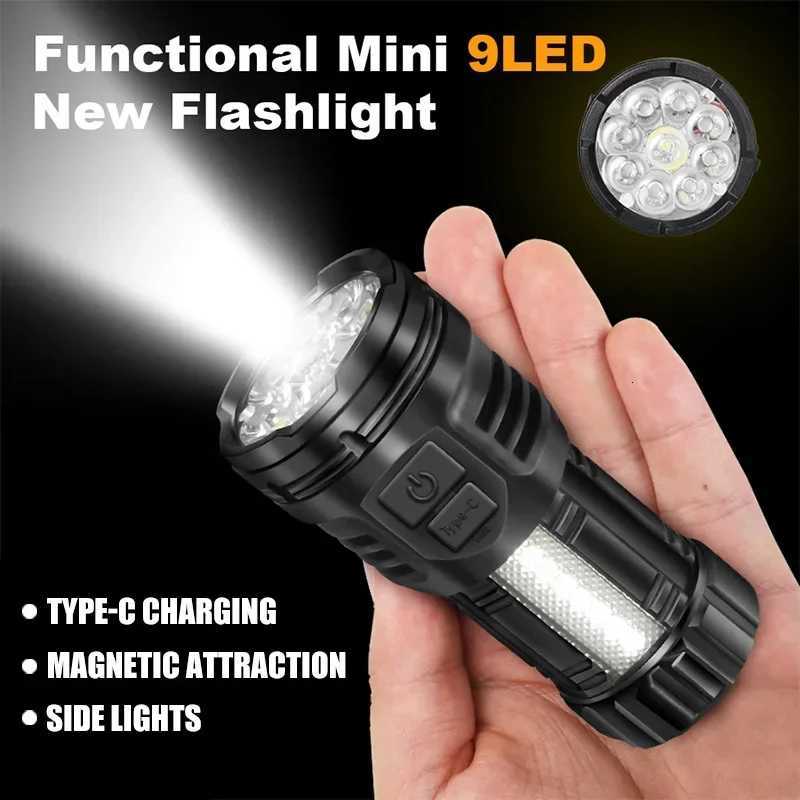 Powerful 9LED Flashlight Super Bright Tactical Torch With COB Side Light Camping Lantern USB Rechargeable Outdoor Flashlight M251117
