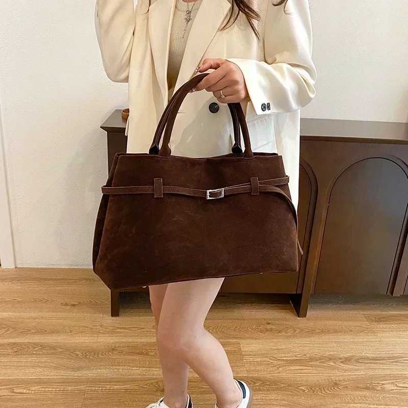 Buckle Decorative Design Solid Faux Suede Handbag Large Capacity Hasp Casual Tote 2025 Hot Sale Bags for Women BagsXJ250512