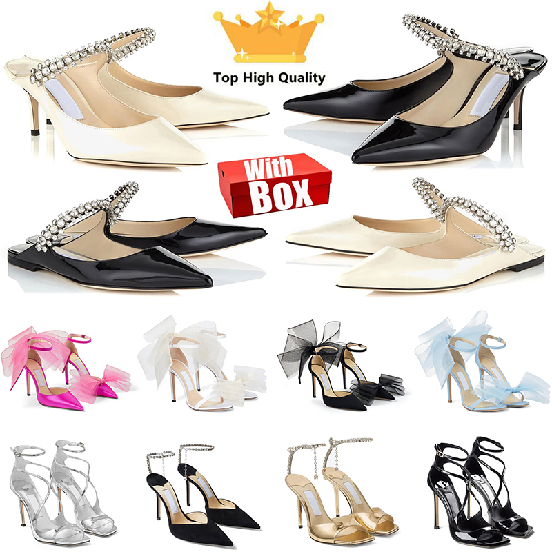 With BOX Luxury Women Shoe Jimmy Choo High Heels Sandals Women Heel Pumps Sandal[code ：L]With Asymmetric Grosgrain Mesh Fascinator Bows Wedding D