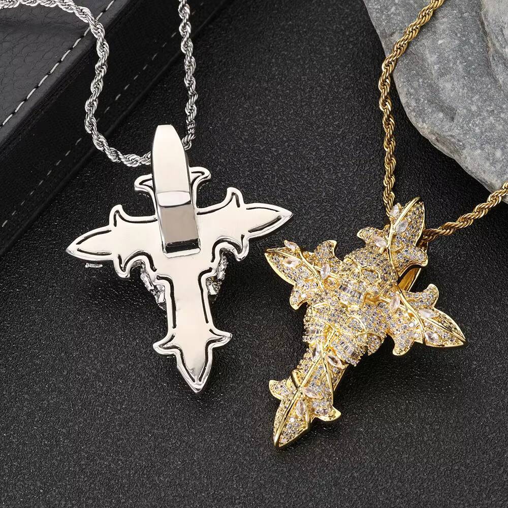 Moissanite Hip Hop Jewelry Iced Out Custom 3D Charm Pendant Shiny CZ Diamond Rose Flower Cross Pendant for Men Women