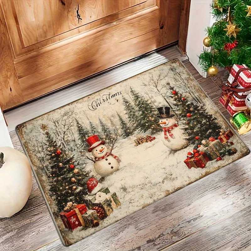 Christmas decoration door mat snowman and Christmas tree pattern suitable for home room bathroom kitchen non-slip floor matM251117