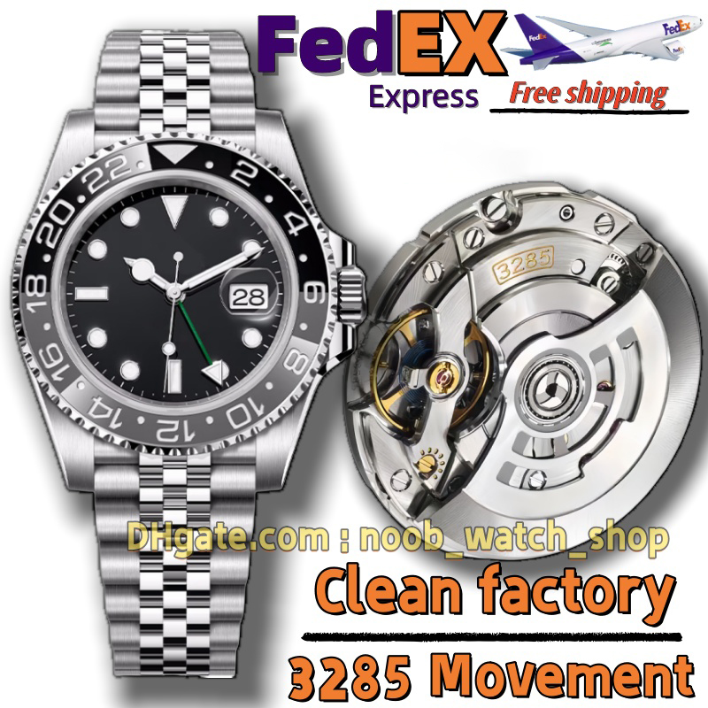 Super Clone Clean Factory Watch Mens Watch Designer Watch Top GMT Cal.3285 Automatic Mechanical Watch 72H power storage Ceramic bezel Sapphire Slip Buckle FedEX Free