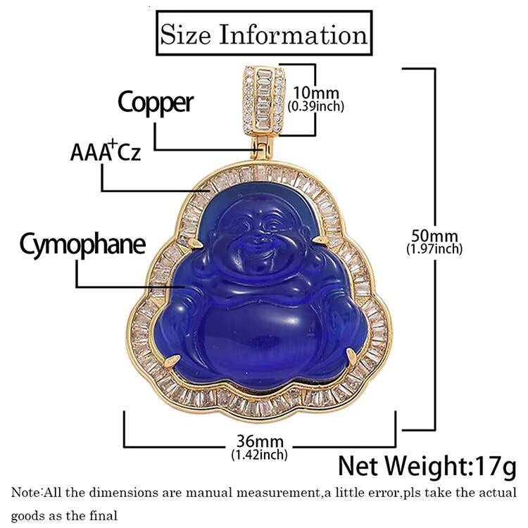Hip Hop Icy Clear Cubic Zircon Buddah Baguette Buddha Pendant Cz Stone Jade Buddha Necklace