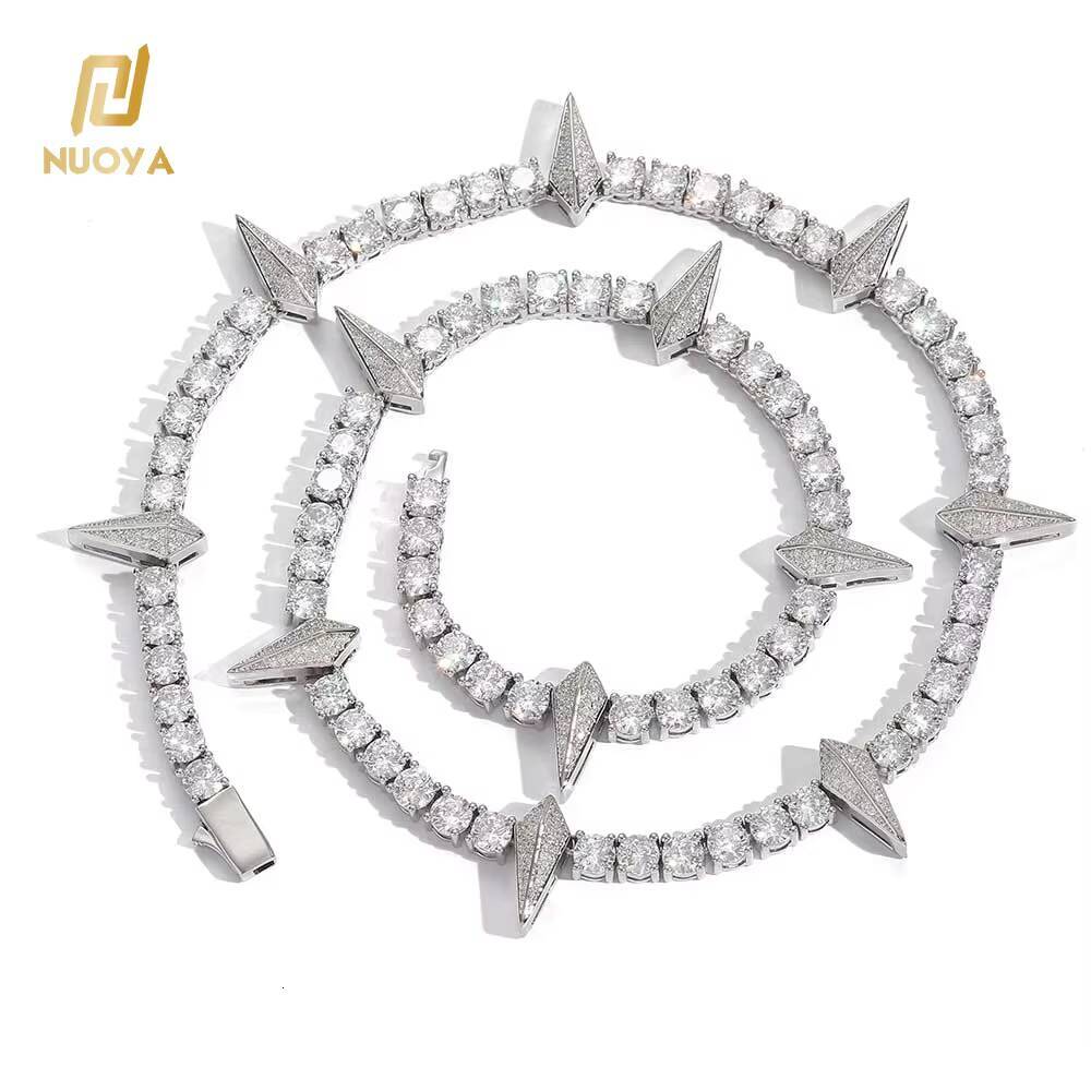 Moissanite HipHop Jewelry Iced Out Tennis Choker White Gold Plated Micro Pave Diamond 5mm Black Panther Tennis Necklace for Men Women