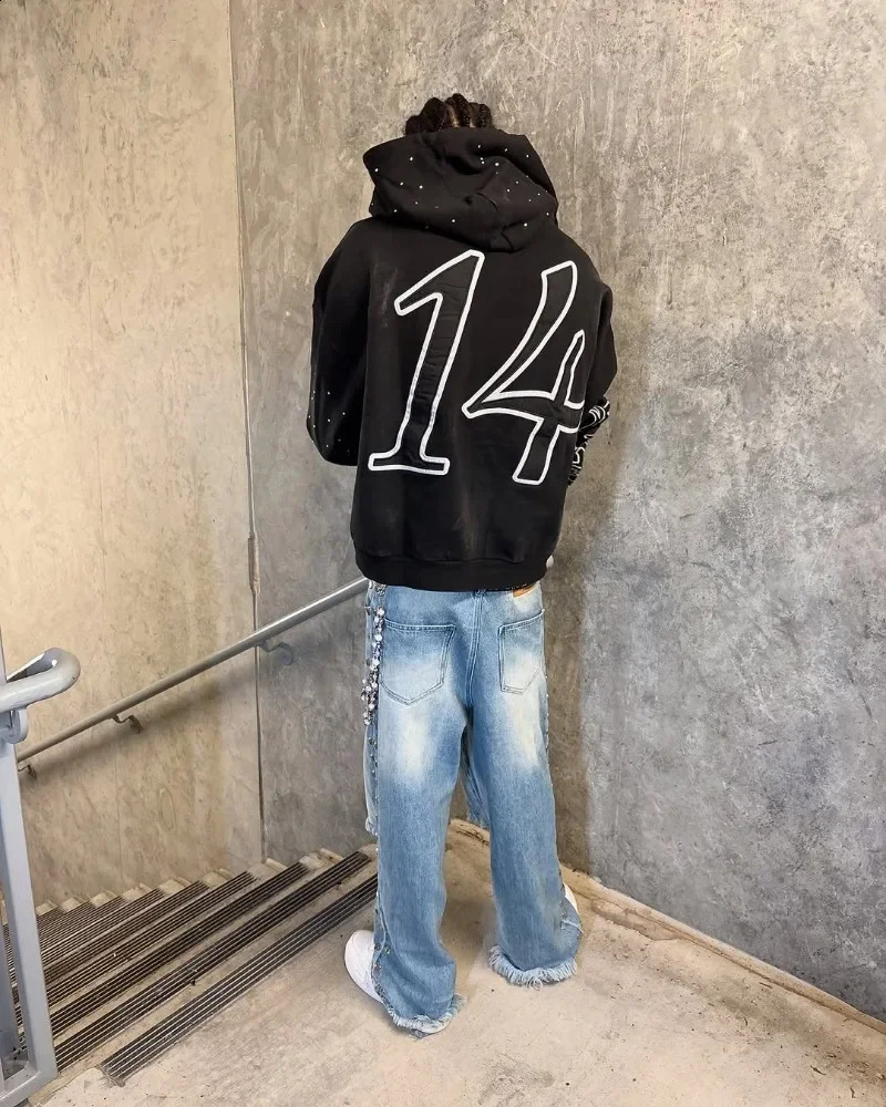 Y2k American Clothing Goth Hip Hop Rock Cartoon Letter Print Hoodie Men Goth Retro Casual Oversized Zipper Sweatshirt Women 250415