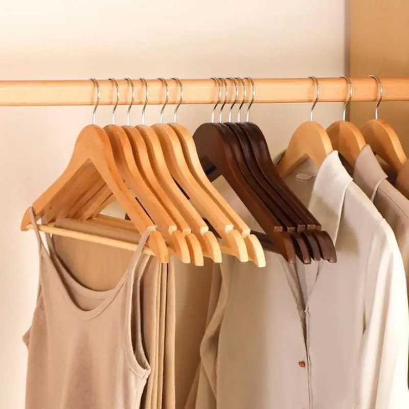 2/4 Wooden Hangers Solid Wood Clothes Hangers Clothing Store Wardrobe Home Seamless Adult Rack C251117