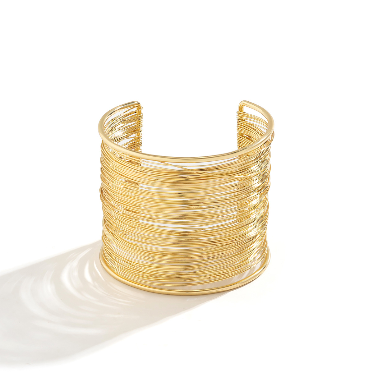 Eye-Catching Wide Wire Bracelet for Women - Classic Gold Plated Hyperspherical Hand Accessory