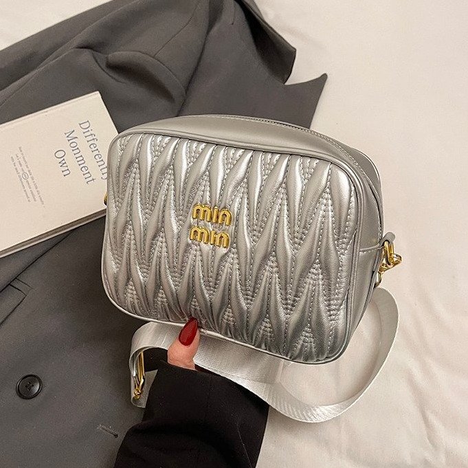designer bag 2025 new Wrinkled hand-held pillow bag with wide shoulder strap female underarm single shoulder crossbody bag small square bag