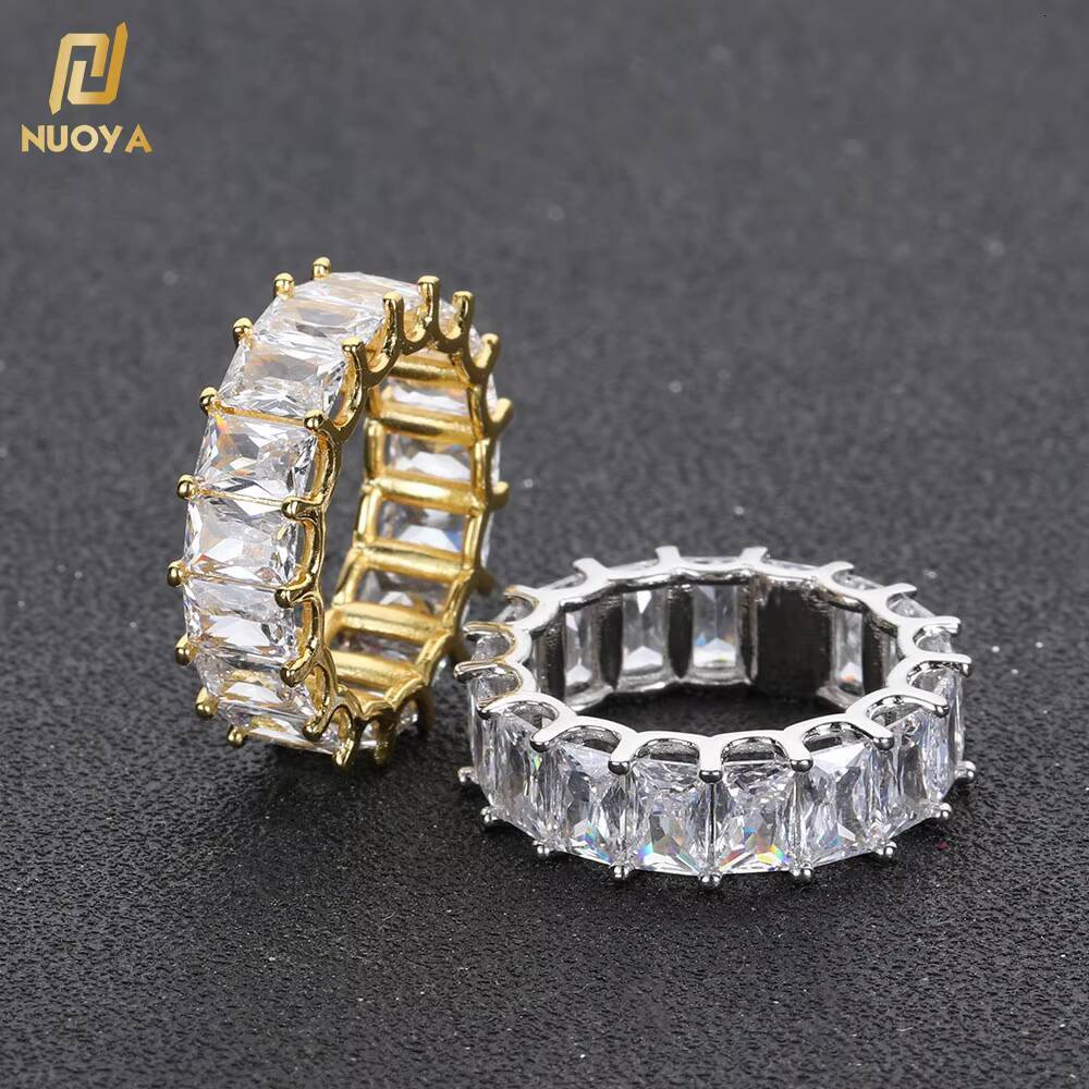 Moissanite Iced Out Diamond Rings Women Gold Plated Copper Micro Pave Bling CZ Square Zircon Ring