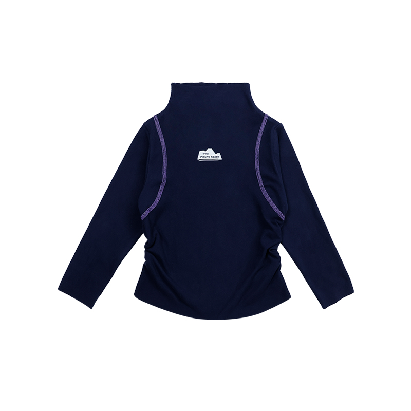 Mountain-Style Contrast Stitch Thermal Fleece Mock Neck Long-Sleeve Top, Wear-Resistant Lightweight Breathable Soft Outdoor Hiking Sweatshirt 25AG1135