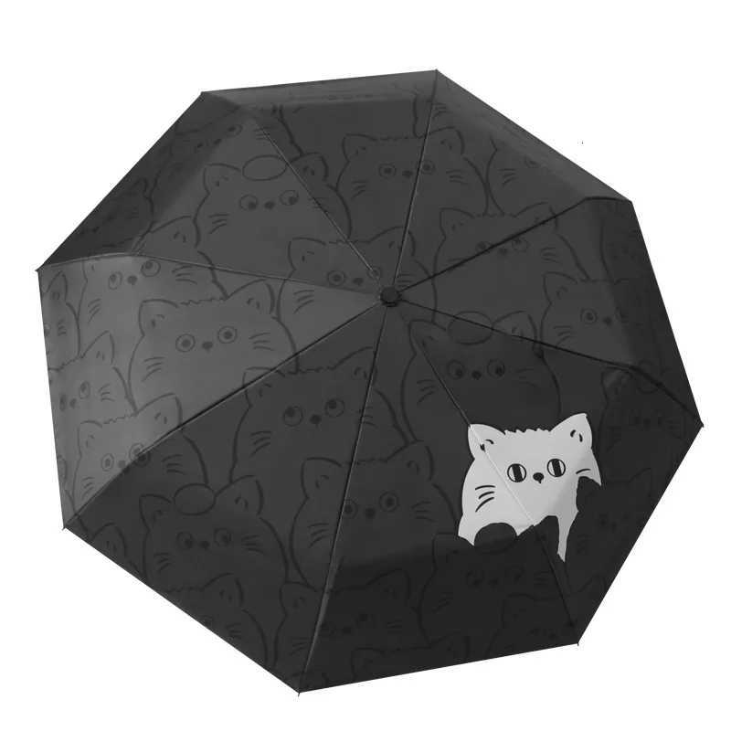White Black Cat Umbrella Animal Cartoon Full Automatic Sun Umbrella Strong Paraguas Grandes Y Fuertes C251117