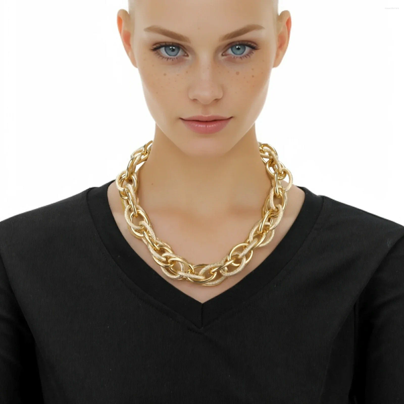 Necklace Earrings Set Gold Color Chunky Chain Pendant Bracelet For Women Trendy Punk Thick Metal Choker Collar Statement Jewelry