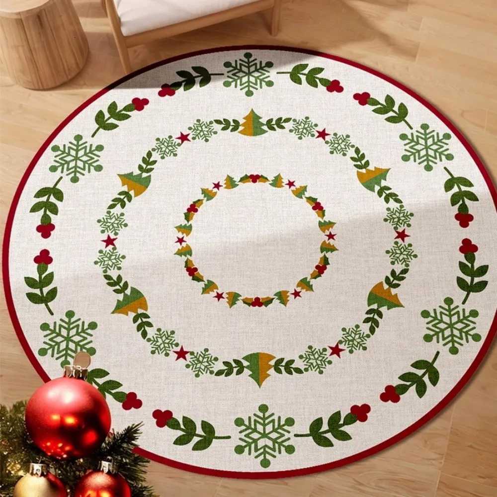 Christmas Round Rug with Reindeer Tree Festive Non-Slip Holiday Decor for Living Room or HomeM251117